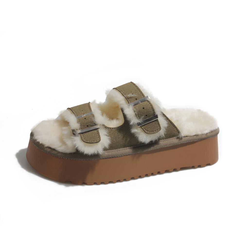 Fashion Aphixta Luxury Platform Furry Slippers Women Warm Slippers Shoes Buckle Design Fur Insole Women Winter Footwear Size 42