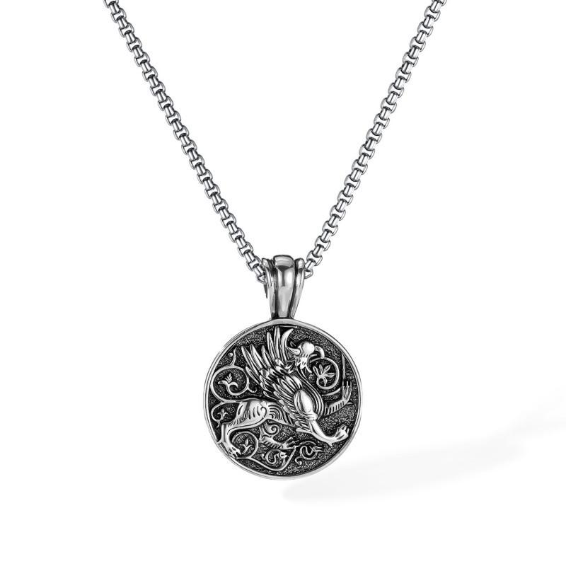 

European American Necklace Men s Stainless Steel Personalized Retro Round Brand Greek Mythology Griffin Titanium