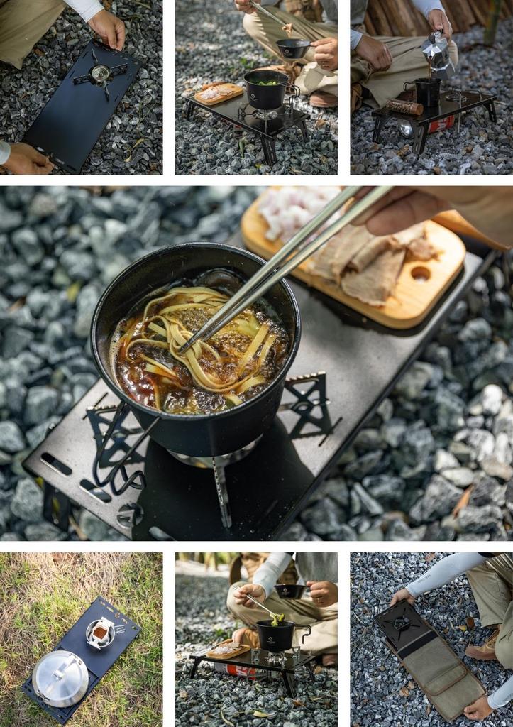 CAMPING MOON Solo Kitchen Regulator for ST-310 and ST-340 Stoves, Solo Table, Stainless Steel, Black Gear, with Storage Bag, Black Gear BKSK-310