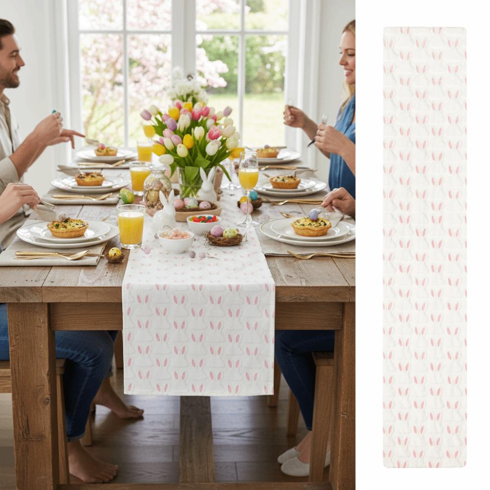 Fashion Easter Table Runner Soft Table Cover Rabbit Pattern Tablecloth  Celebration