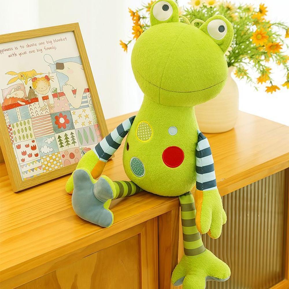 Neues süßes, beruhigendes Frosch-Stofftier mit Streifen und Punkten - Eine liebevolle Begleitpuppe für Kinder als Geburtstagsgeschenk 30cm yellow