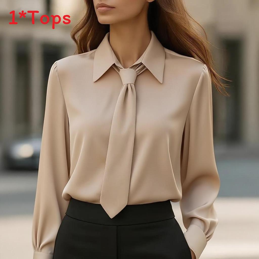 Basic Style Long Sleeve Polyester Shirt With Splicing For Office Casual Women
