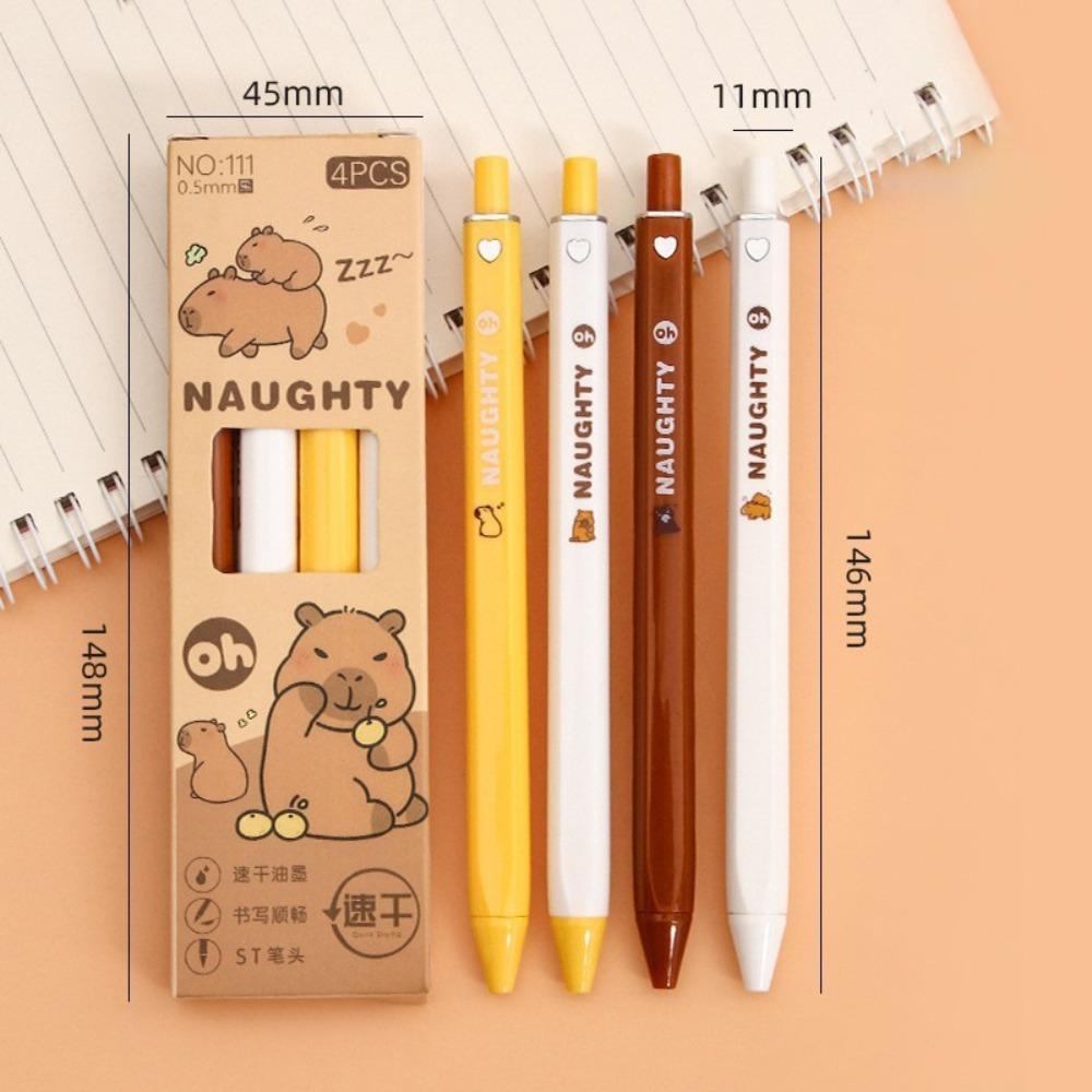 

4 шт. Быстросохнущая ручка для учебы, кнопочная, ST-наконечник, 2025, капибара, шариковая ручка Capybara