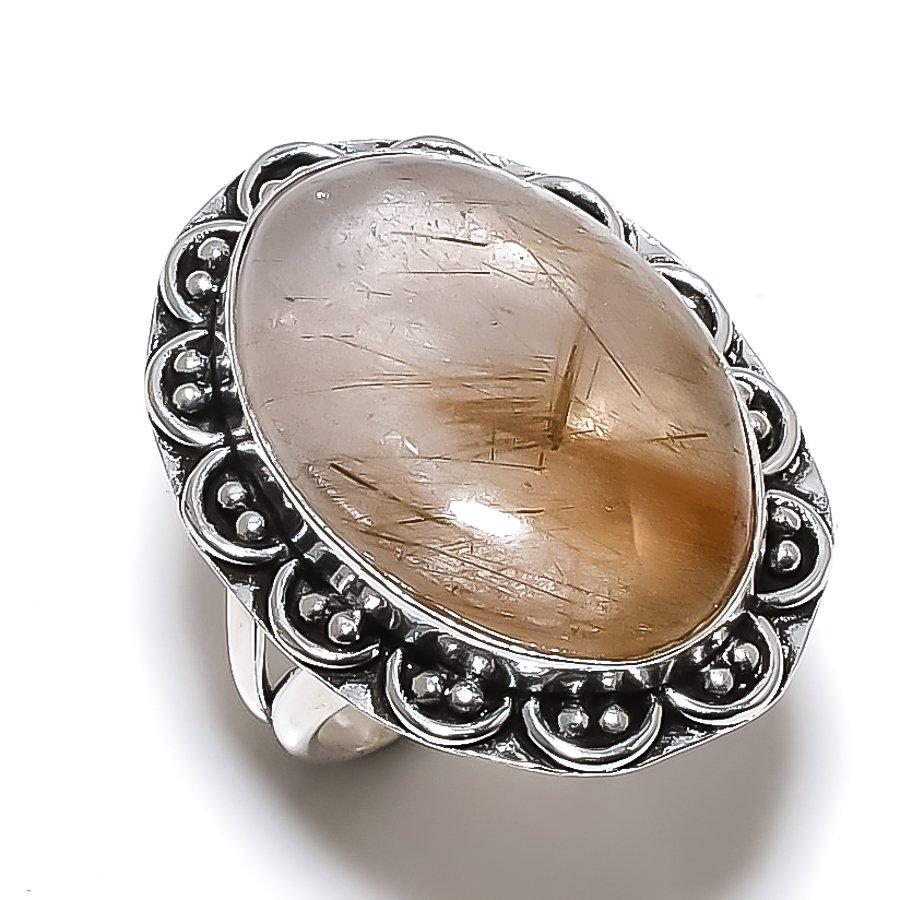 Golden Rutile gemstone 925 Sterling Silver Jewelry Ring Size 10