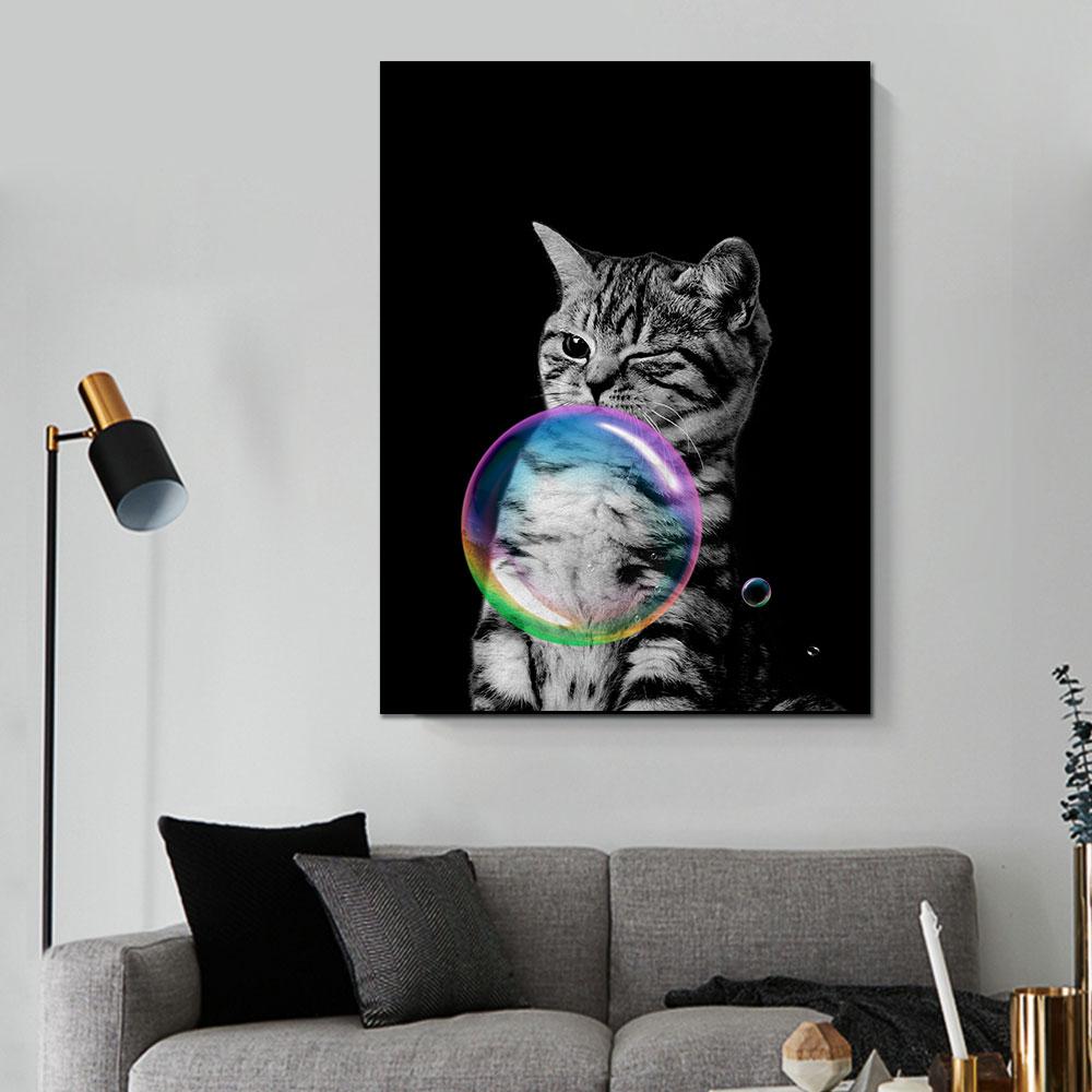 Picturi pe pânză cu bule de animale, panda, pisică, leu, tigru, elefant, girafă, imprimeuri, imagine de perete pentru sufragerie, decor acasă