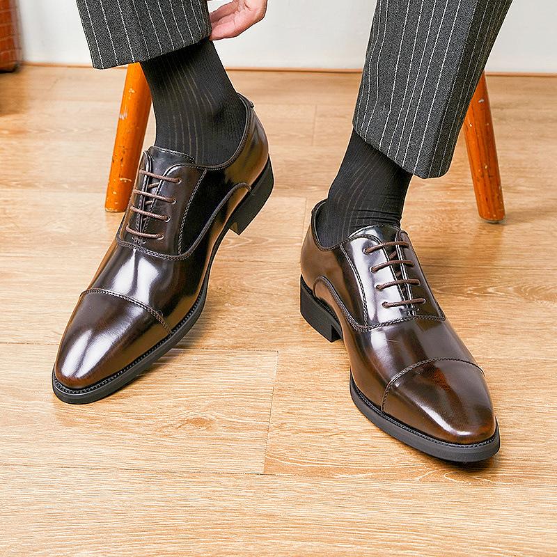 Britain Gentleman Men's Pointed Black Brown Patchwork Casual Dress Homecoming Shoes Male Formal Wedding Footwear Zapatos Hombre