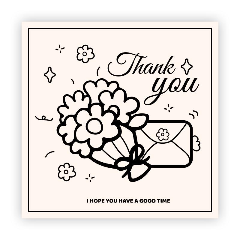 Cartoon Thank You Card Square - Handwritten Festival Greeting Card Gift Packaging Decoration