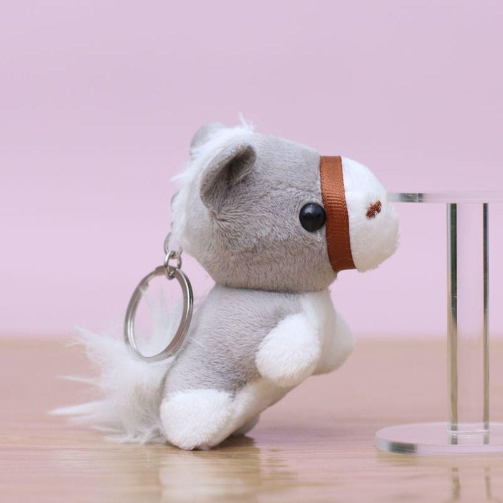 Mini Plush Horse Keychain Creative Cartoon Steed Doll Stuffed Animal Keyring Car Decoration