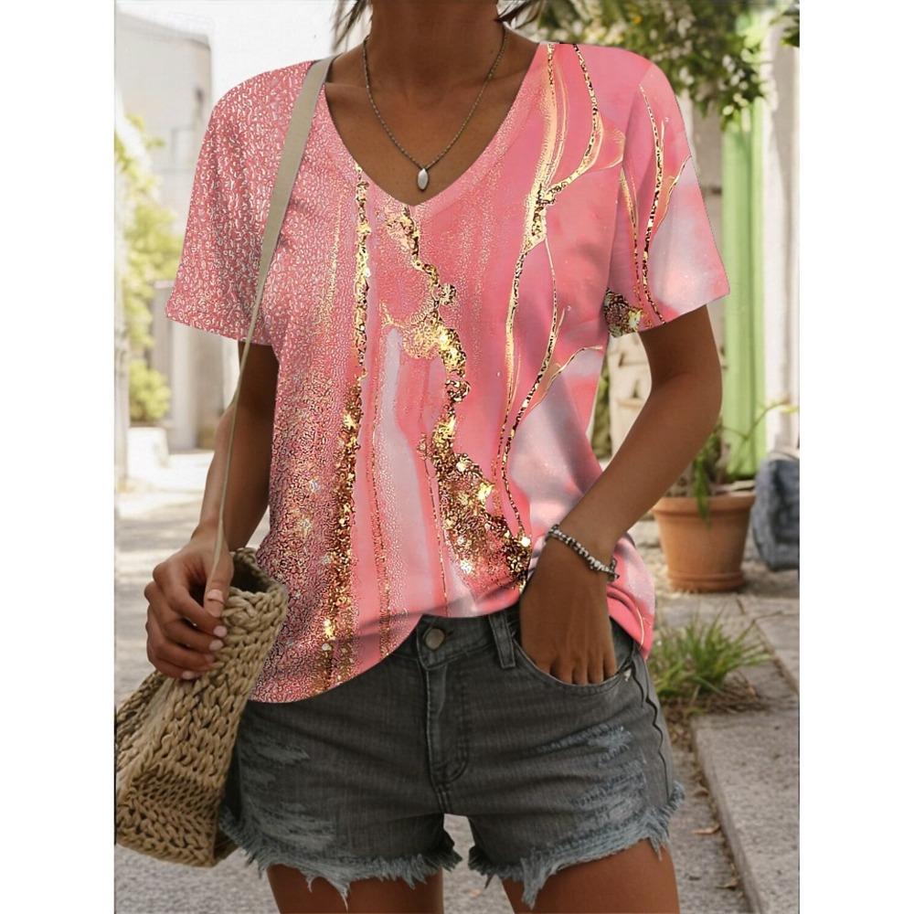 

Женская футболка с графическим геометрическим узором, винтажная, стильная, повседневная, без рукавов, с коротким рукавом, с V-образным вырезом, обычные топы, повседневный принт, лето-весна S