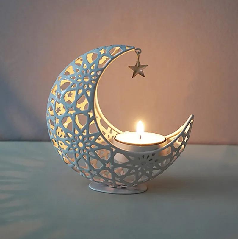 1-4PC Metal Crescent Moon Candle Holder Ramadan Eid Candelabra for Modern Home Decor Wedding Party Table Centerpiece Decorations