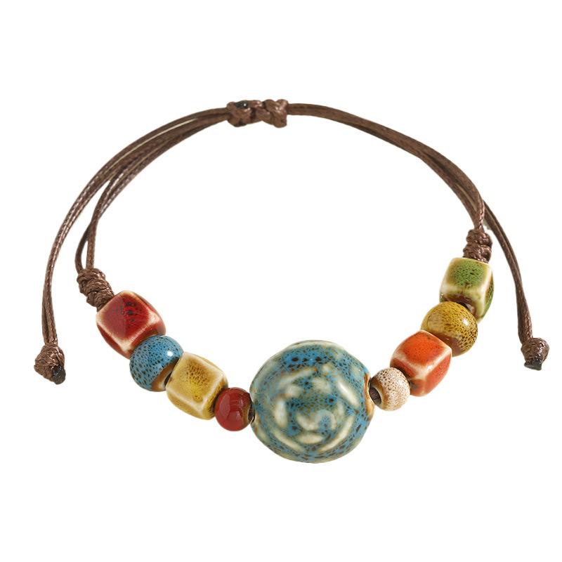 Ceramic Bracelet  A Stylish, Vintage Ethnic-style Handmade Woven Bracelet with String Beads.