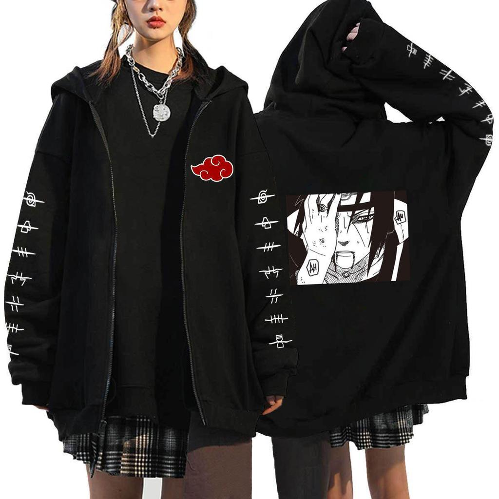 Naruto Men's Cardigan Hooded Sweatshirt Uchiha Itachi Anime Men Women Streetwear Harajuku Akatsuki Hoodies Sweatshirt Clothes