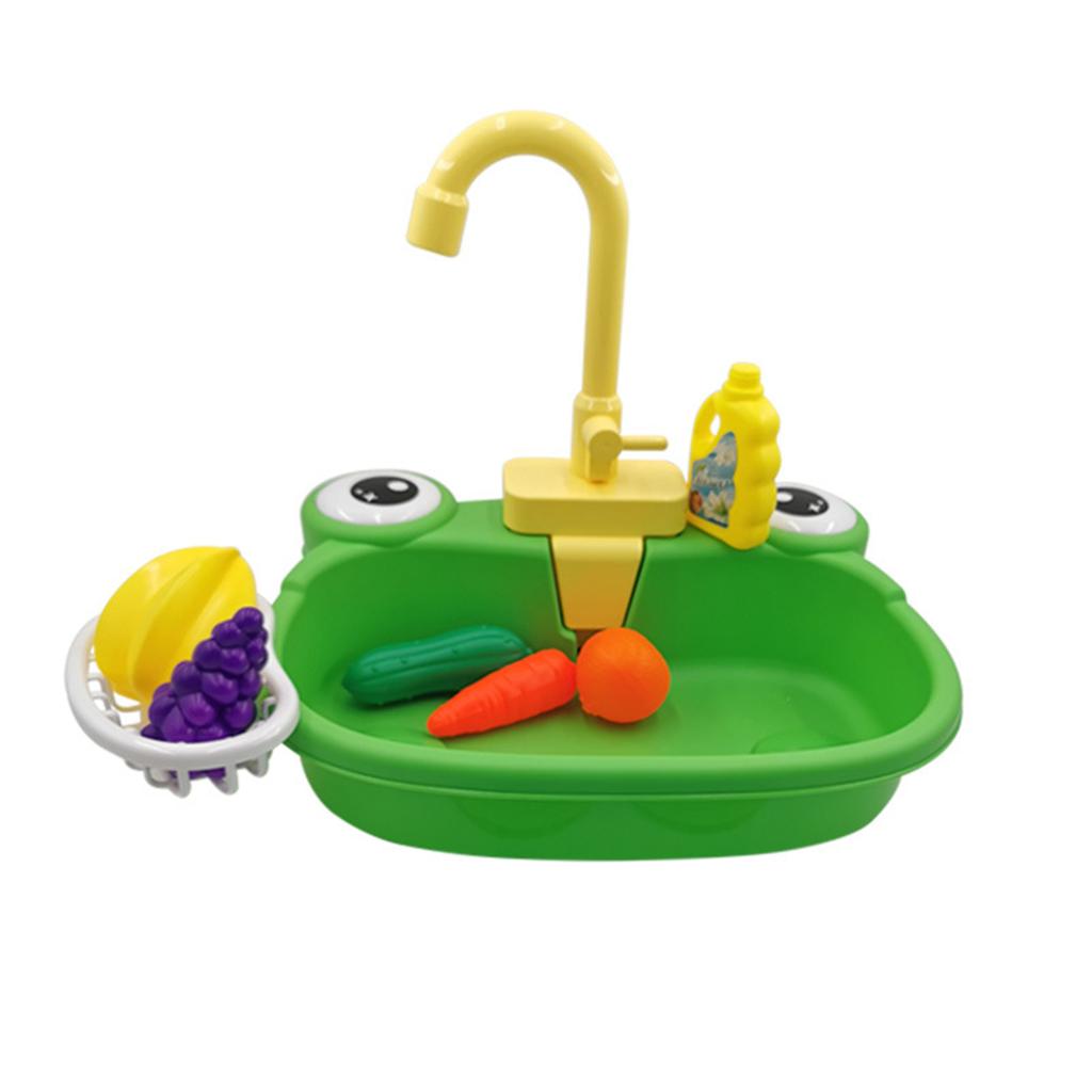 Children Simulation Kitchen Toy Cartoon Electric Water Outlet Sink Dishwasher Pretend Play Interactive Toy Washing Basin