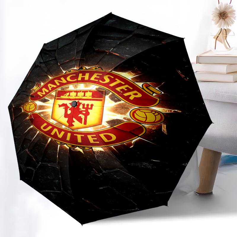 1pz Ombrello Automatico Robusto a 8 Stecche, Ombrello Manchester United Manchester City, Stampato Digitalmente, Ombrello Pieghevole per Uso Esterno in Movimento