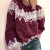 Fashion Women  Long Sleeve Leoaprd Print Patchwork Knitted Warm Sweater