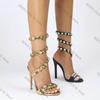 Fashion Star Style Luxury Crystal Embellished Wraparound Women Sandals Stiletto High Heels Gladiator Sandals Summer Wedding Prom Shoes