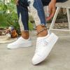 Damen Glitzer Herz Freizeit-Sneaker, Schnürung Leichte Lauf-Skate-Schuhe, Niedrig geschnittene Bequeme Weiße Schuhe für den Herbst, Damenschuhe