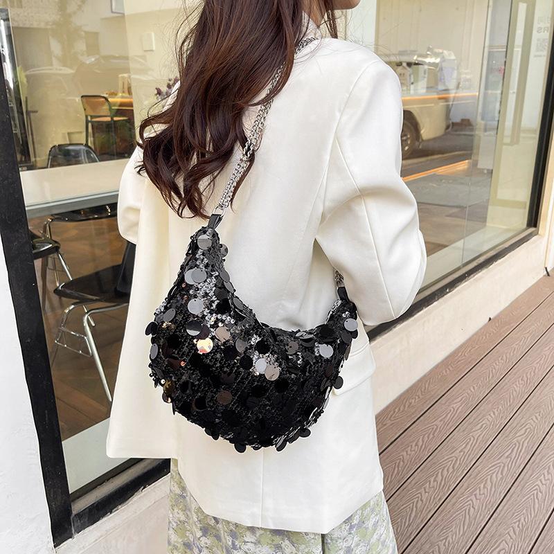 Sequined Crescent Bag Personality Trend 2025 New Fashion Summer Large Capacity Chain One Shoulder Crossbody Dumpling Bag