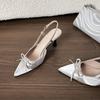 Sheepskin Beautiful Sandals Women's Summer Bag Head Bow Stiletto Back Empty High Heels Pointed Kitten Heel Single Shoes