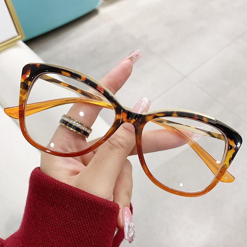 New Cat Eyes Large Frame Women Anti Blue Light Glasses Fashion Printing Solid Computer Glasses Frame Eyeglasses