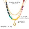 Three Pieces Colorful Natural Stone Beaded Necklace Women Geometric Pendant Stainless Steel Snake Collarbone Chain