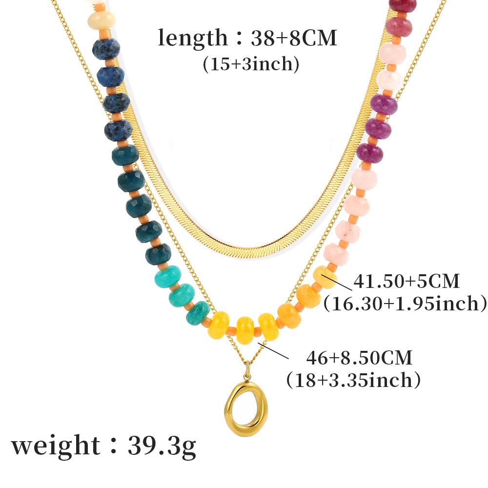 Three Pieces Colorful Natural Stone Beaded Necklace Women Geometric Pendant Stainless Steel Snake Collarbone Chain