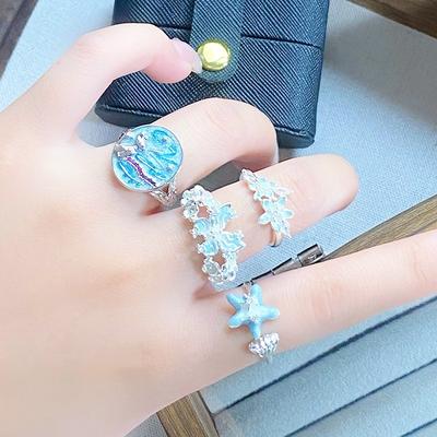 Blaue Serie Emaille Öltropfen Seestern Blume Schmetterling Zir*****Stiftring Klein Frisch Persönlichkeit Gestapelter Ring Frau
