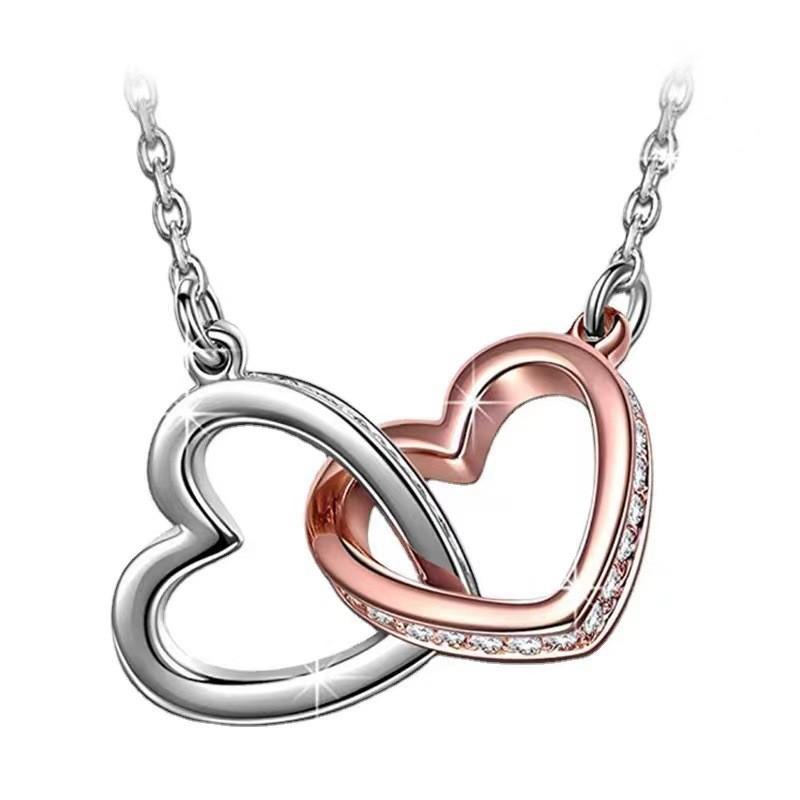 High Quality Titanium Steel Double Heart Lock Necklace With Colorful Rose Gold Finish Image Color
