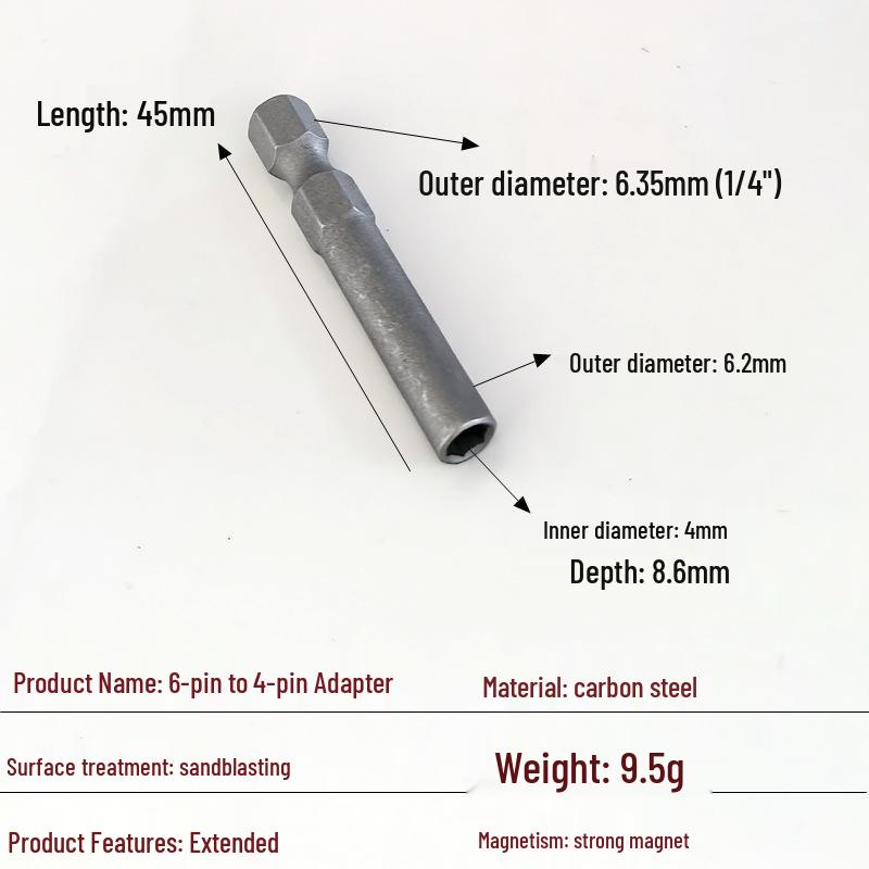 Konwerter bitów Magnetyczny pręt: Adapter 6 na 4, Przedłużacz 4mm/6.35mm na 1/4