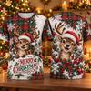 Men's Christmas 3D Print T Shirt,  Santa Holiday Tee, Christmas Tree Snowflake Graphic Short Sleeve Shirt, Festive Gift Tops