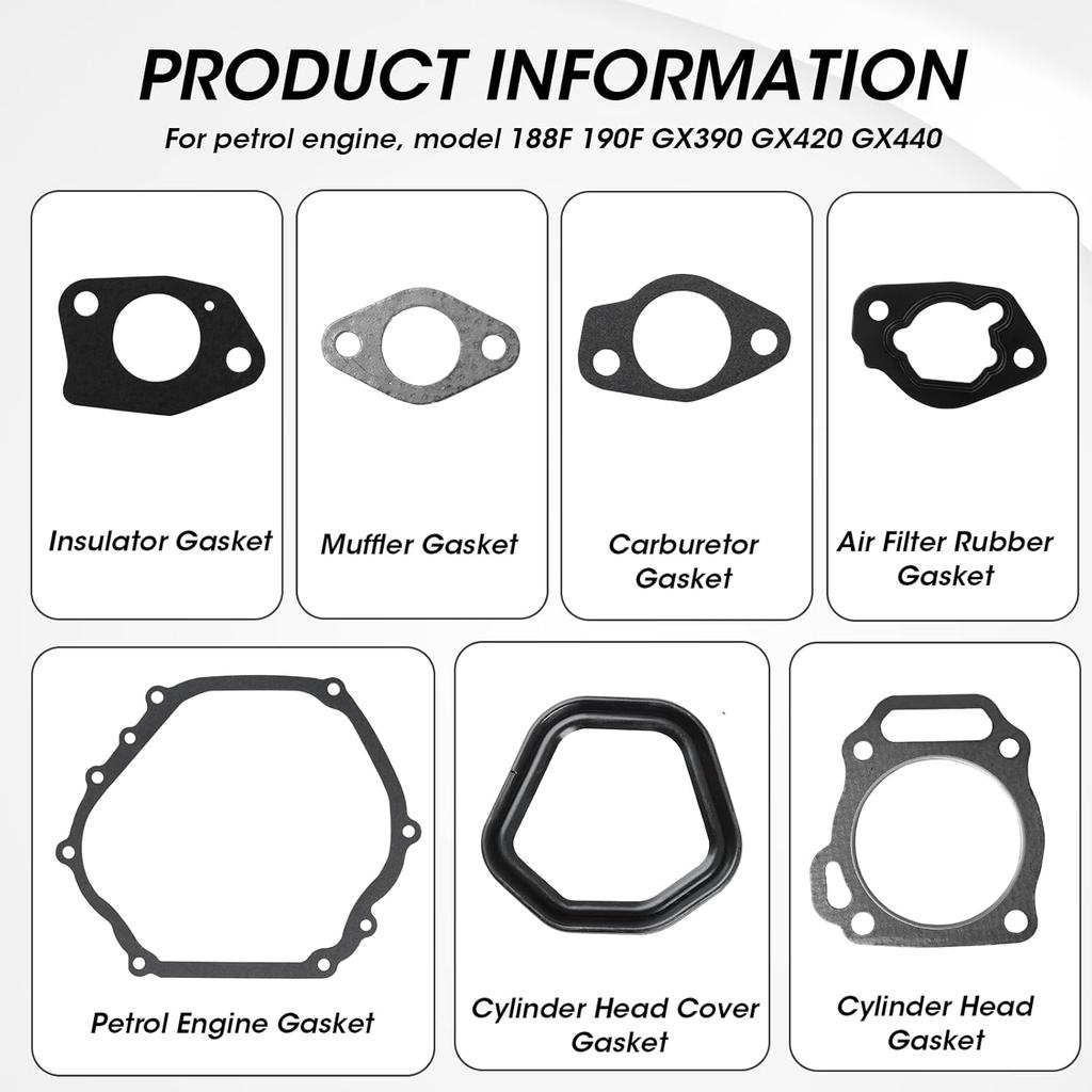 Predator 420 Head Gasket Kit, Non-Hemi Carb Valve Cover Gasket Set Compatible with Predator 389cc 390cc 420cc Honda Clone GX390 Small Engine Power
