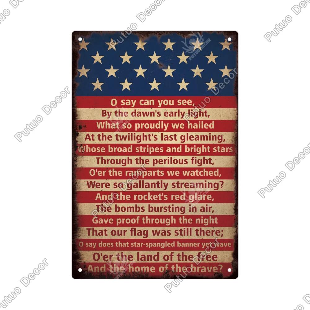 Putuo Decor Vintage Metal Tin Sign Rustic Wall Art for Farmhouse Porch Living Room Perfect Independence Day th of July Gift H