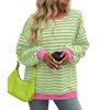 Loose Contrasting Color Drop-sleeved Sweatshirt for Women New Autumn and Winter Colorful Striped Round Neck