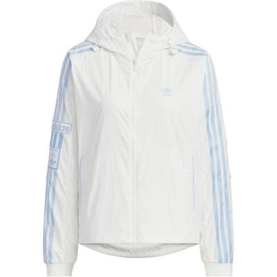 Originals Women's Lightweight Hooded Jacket Full-Zip UV Protection Windbreaker Casual Outerwear Sky Blue White JI7474