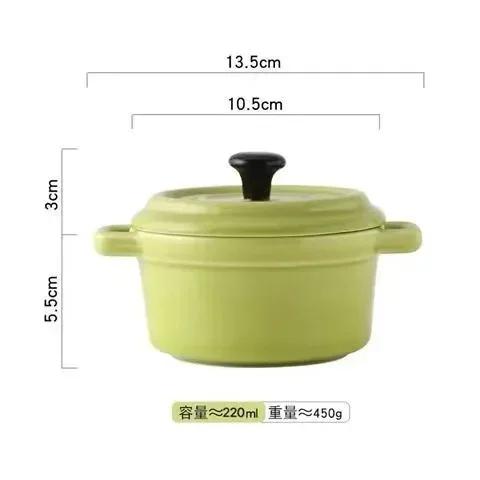 

Ceramic breakfast bowl Ramekins with Lids,Oven Safe,Creme Brulee,Mini Casserole,Souffle,Cover&Handle for French Onion Soup,220ml зелёный