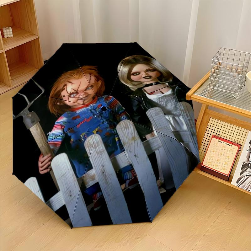 Child's Play Chucky Tiffany Windproof Auto 8 Rib Folding Umbrella Portable Outdoor Parasol