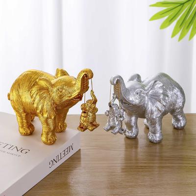 Lucky Elephant Figures Statue Resin Handicrafts Elephant Swing Mother Son Elephant Statue for Living Room Bedroom Decoration