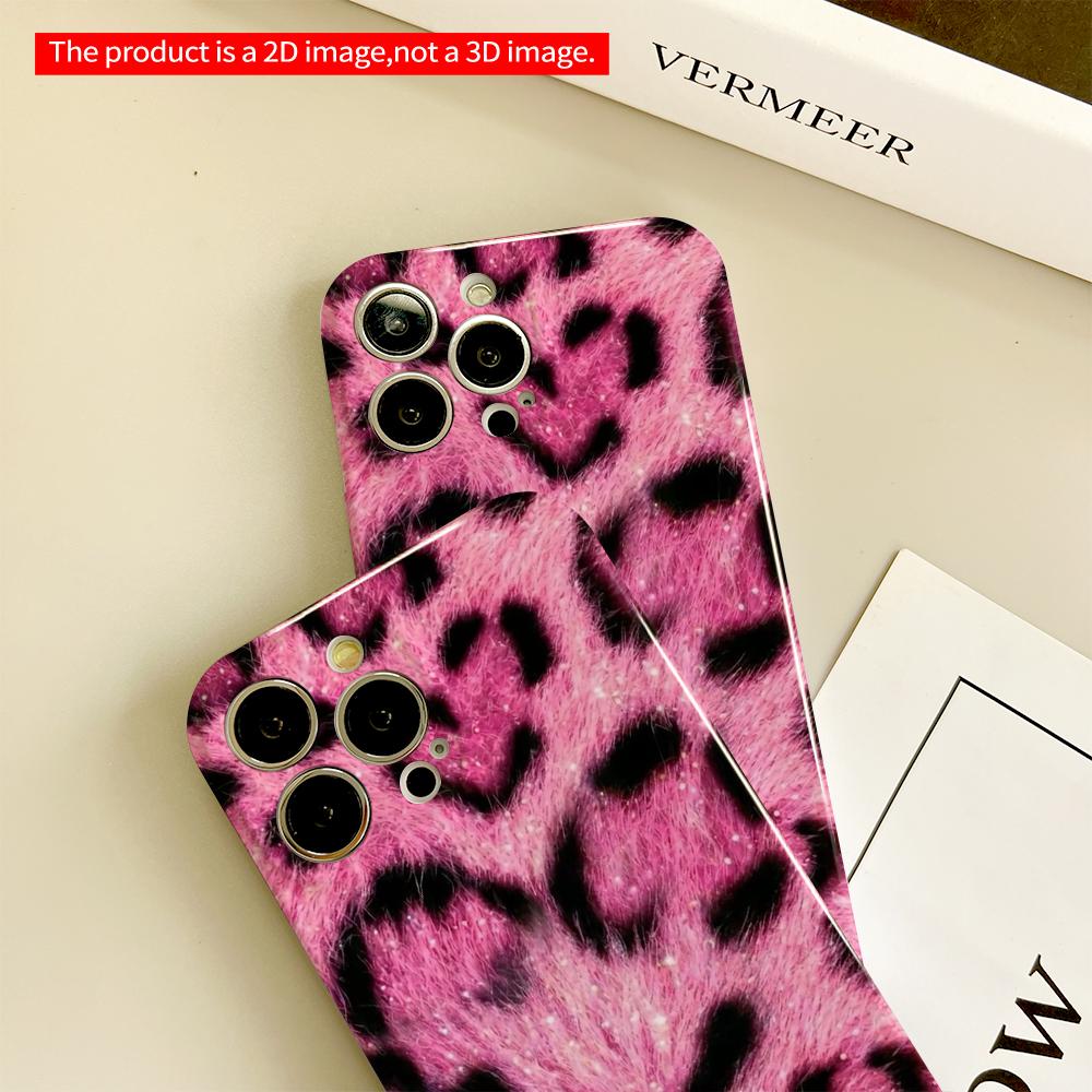 Pink Leopard Fur Glitter Phone Case All Inclusive Film Hard Phone Case, Compatible with iPhone 18 Pro Max 17 16 15 14 13 12 11