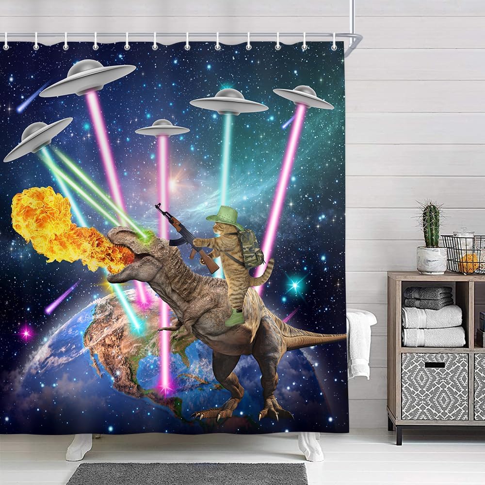 

Смешная шторка для душа с кошкой, крутая и забавная шторка для душа в стиле фэнтези, космоса и аниме с акулами, смешной набор тканевых штор для ванной W90XH180