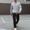 Men's Casual Sportswear Set Autumn/Winter Fleece-Lined Heavyweight Oversized Long-Sleeved Crew Neck Sweatshirt and Trousers Set