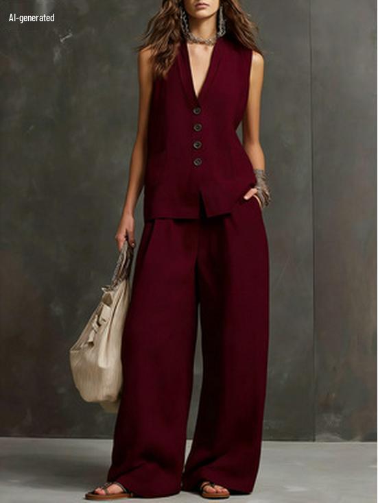 2026 European-American Linen Summer Set: Sleeveless Vest + Wide-Leg Pants - Gentle, Effortless Style
