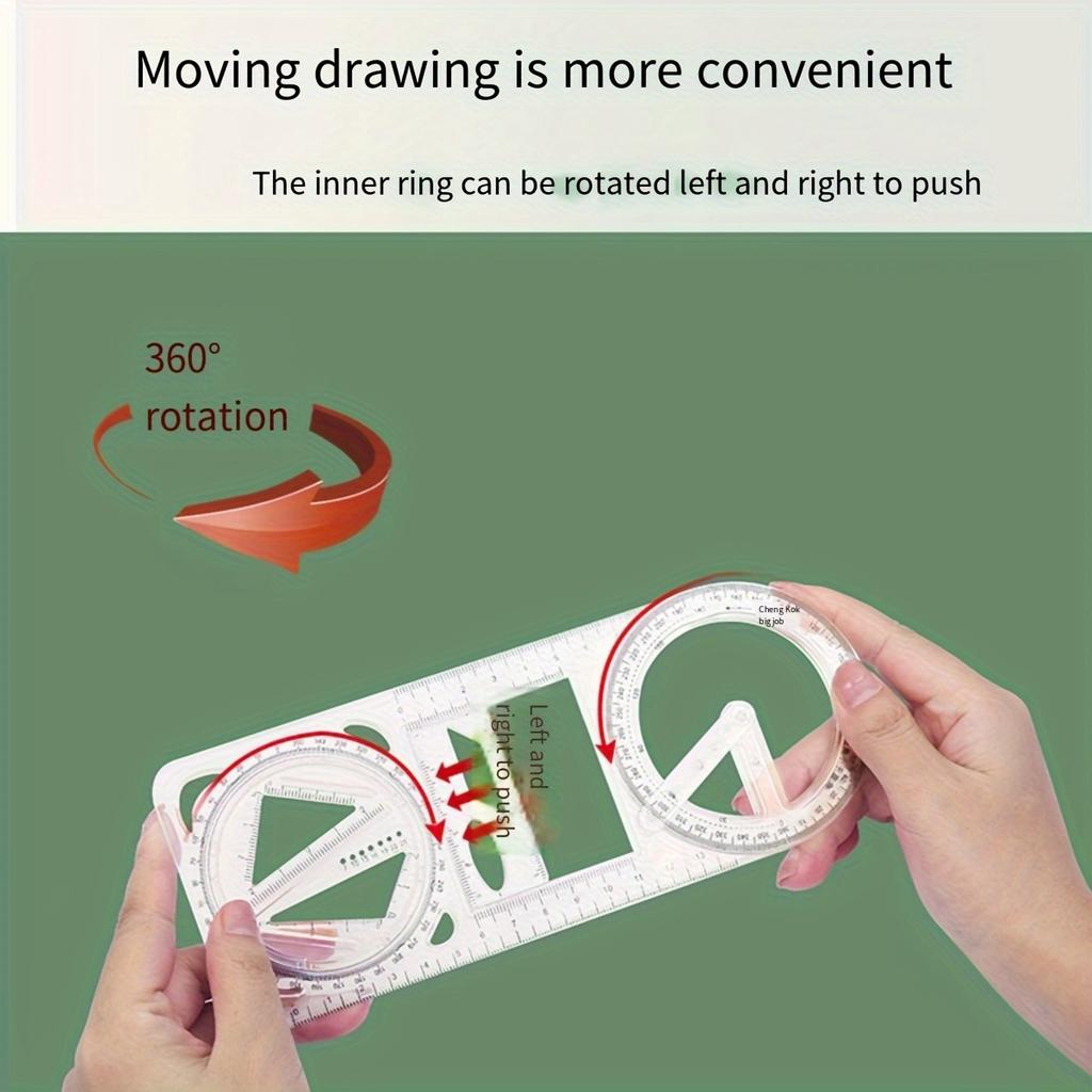 1pc Math Multi-functional Drawing Ruler, Geometric Ruler Function Ruler Triangular Ruler Protractor