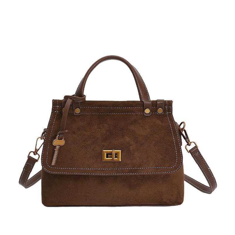 

Vintage Top-handle Bags For Women Winter New Designer Handbags Luxury Flap Shape PU Suede Shoulder Crossbody Bag totes bolsos коричневий