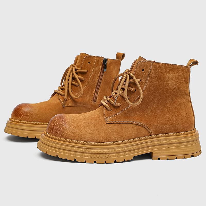 

Men s Suede Leather Horse Boots Outdoor Man Casual Thick Soled Short Boots Fashionable Work Boots 45 жёлтый