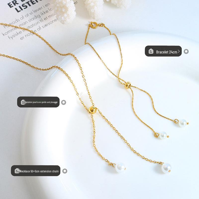 Trendy Imitation Pearl Necklace & Bracelet Jewelry Set - Niche Design Sense