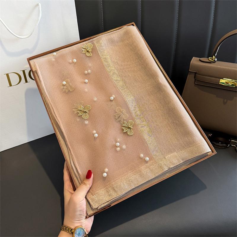 Floral Embroidery Silk Wool Scarf Luxury Women Hijab Female Foulard Pashmina Long Beach Stoles Shawl Wrap Scarves Bandana