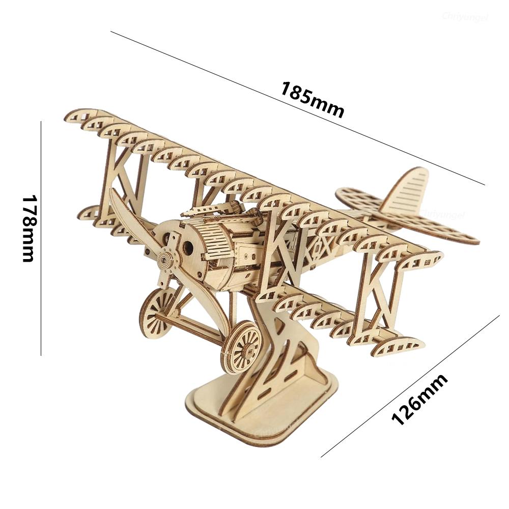 3D Wooden Puzzle Bi-Plane Aircraft Model Kits DIY Assembly 3D Puzzle for Adults Teens Brain Teaser Home Decor Crafts