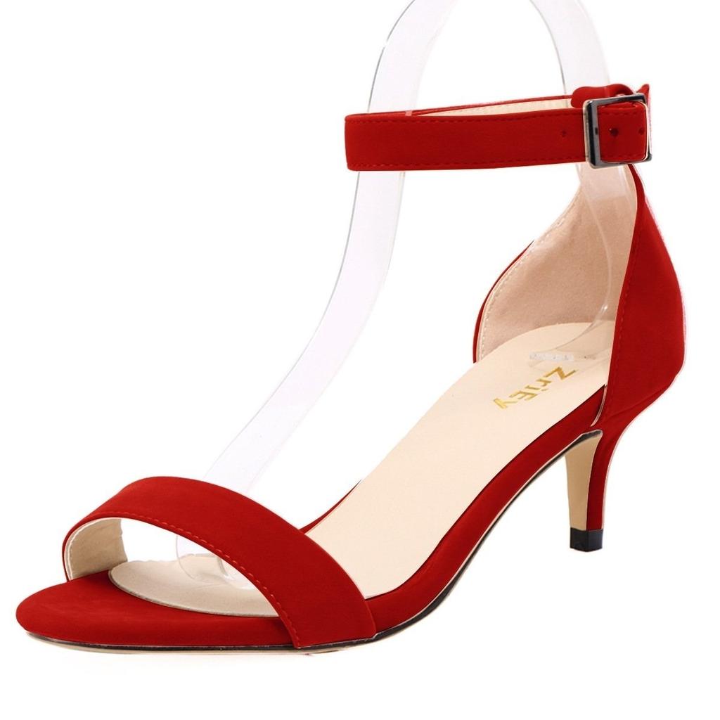 Damen Sandalen Sommer Sexy 5cm Peed Toes Low Heel Knöchelriemen High Heels Sandale Damen Partykleid Rote Hochzeitsschuhe Plus Size