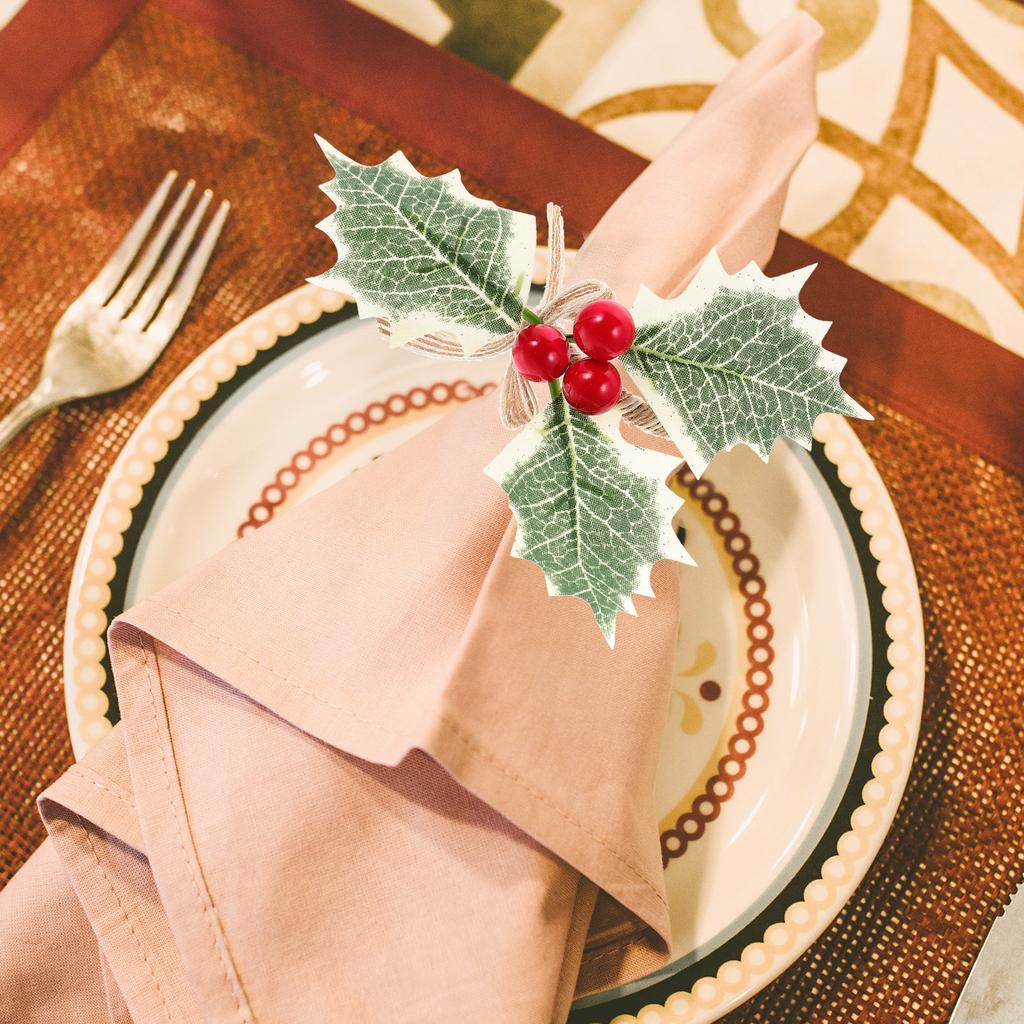 6Pcs Berry and Leaf Napkin Rings Clasps for Xmas Table Decoration Xmas Napkin Rings Christmas Table Decor