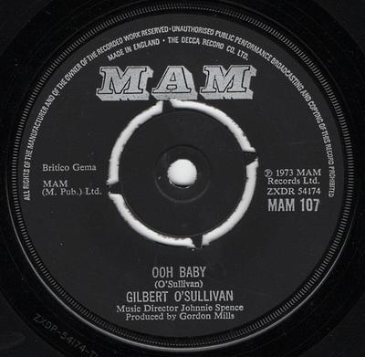 7inch Record GILBERT O'SULLIVAN - Ooh Baby  MAM107 MAM 1973 UK Pop Used